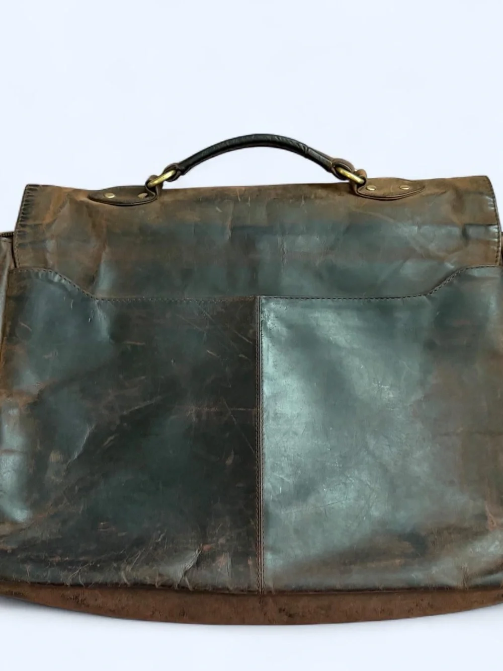 Vintage Briefcase Bag Brown Distressed Leather Preppy Academia Professor Brass